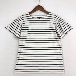 Stella & Dot Women's Size X-Small Maya White Black Striped Short Sleeve T-Shirt